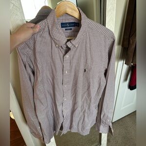 Ralph Lauren Burgundy and White Plaid Shirt